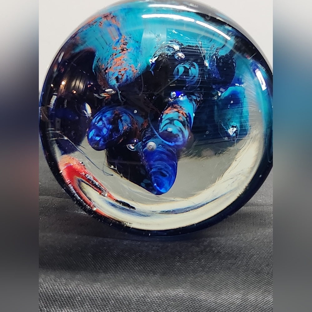 Tropical Art Glass Coral Reef And Fish Aquarium Bubbles Paperweight Decor Office - Picture 7 of 11